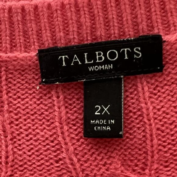 TALBOTS‎ Sweater 2X Cable Knit Lambswool Blend Coral Crew Neck Classic Timeless - Picture 6 of 9